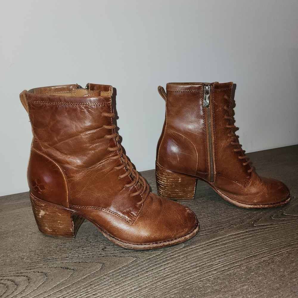 Patricia Nash Sicily Tan Leather Lace Up Ankle Boots 7.5 Boho Whimsigoth Prairie - Picture 4 of 16